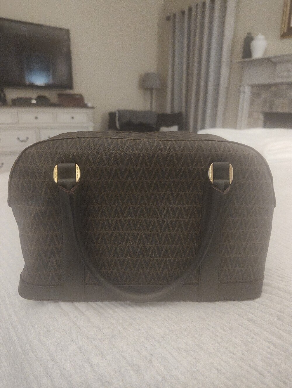 Vintage Mario Valentino Dark Brown Monogram Satchel - Picture 2 of 5